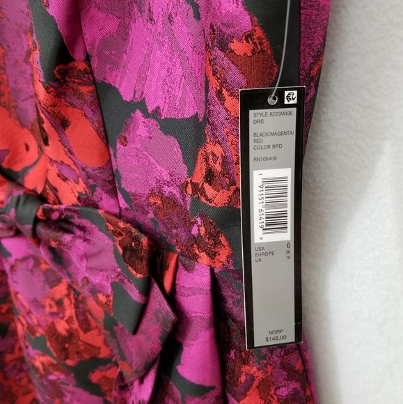 Tahari Floral Jacquard Bow Cocktail Dress - Picture 6 of 8